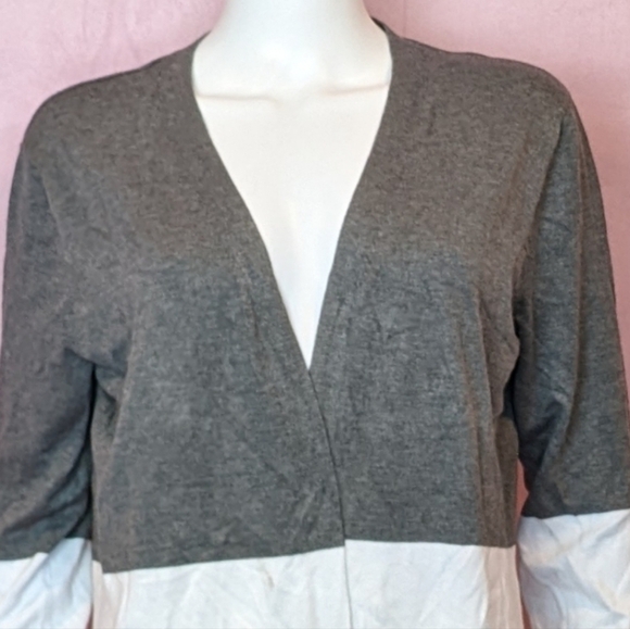 Three Tone Color Block Longline Open Front Cardigan Sweater size Large - Picture 2 of 7